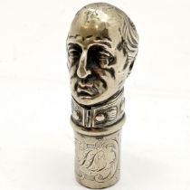 Antique silver plated Walking cane head of Duke of Wellington, 9cm high, inscribed with monogram,