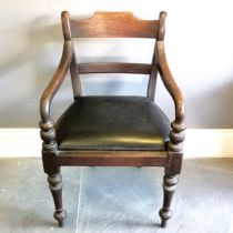 Regency oak carver chair with leatherette covered drop in seat, 53 cm wide, 49 cm deep, 85 cm