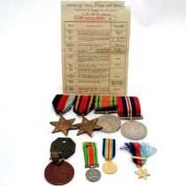 4 x WWII medals (with index card), 3 miniature medals & pair of RAF dogtags (1229933 Cottrell)