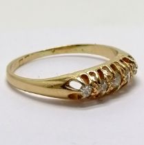 Antique 18ct gold (marks rubbed) 5 stone diamond ring - size L & 2.2g ~ a/f and needs repair