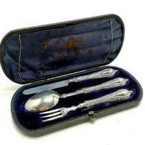 1874 silver Christening set by George Unite in original fitted box (18cm long) - silver weight 46g ~