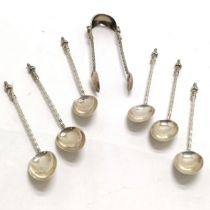 1896 silver set of 6 x apostle spoons (12cm) with matching tongs - 112g