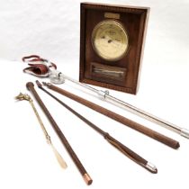 Oak framed barometer, presented to F Taylor by the RBL Yeovil 1954, 28.5 cm wide, 36.5 cm high, t/