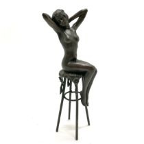 Contemporary bronze cast study of a nude female sat on a chair after D H Chiparus - 25cm high