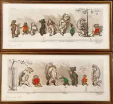 2 x anthropomorphic naughty / dirty dog engravings signed by Boris O'Klein (1893-1985) - frames 23.