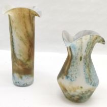 Satin Art glass multicolour flared lip vase, 24 cm high, t/w similar but smaller 19 cm high, both in