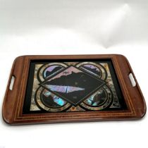 Vintage wooden tray with butterfly wing detail & inlaid banding - 54cm x 36cm & no obvious damage