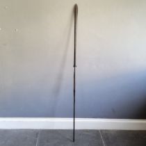 Original Masai tribal spear with short central wooden shaft/grip with iron spearhead and spike 180cm