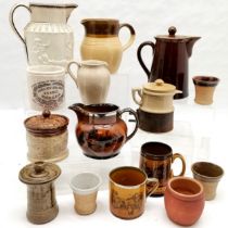 Stone ware Denby hot water jug, Muchelney pottery goblets etc.