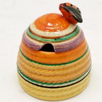Clarice Cliff (c.1930) Bizarre abstract ring pattern bee hive honey pot - 8cm high with no obvious