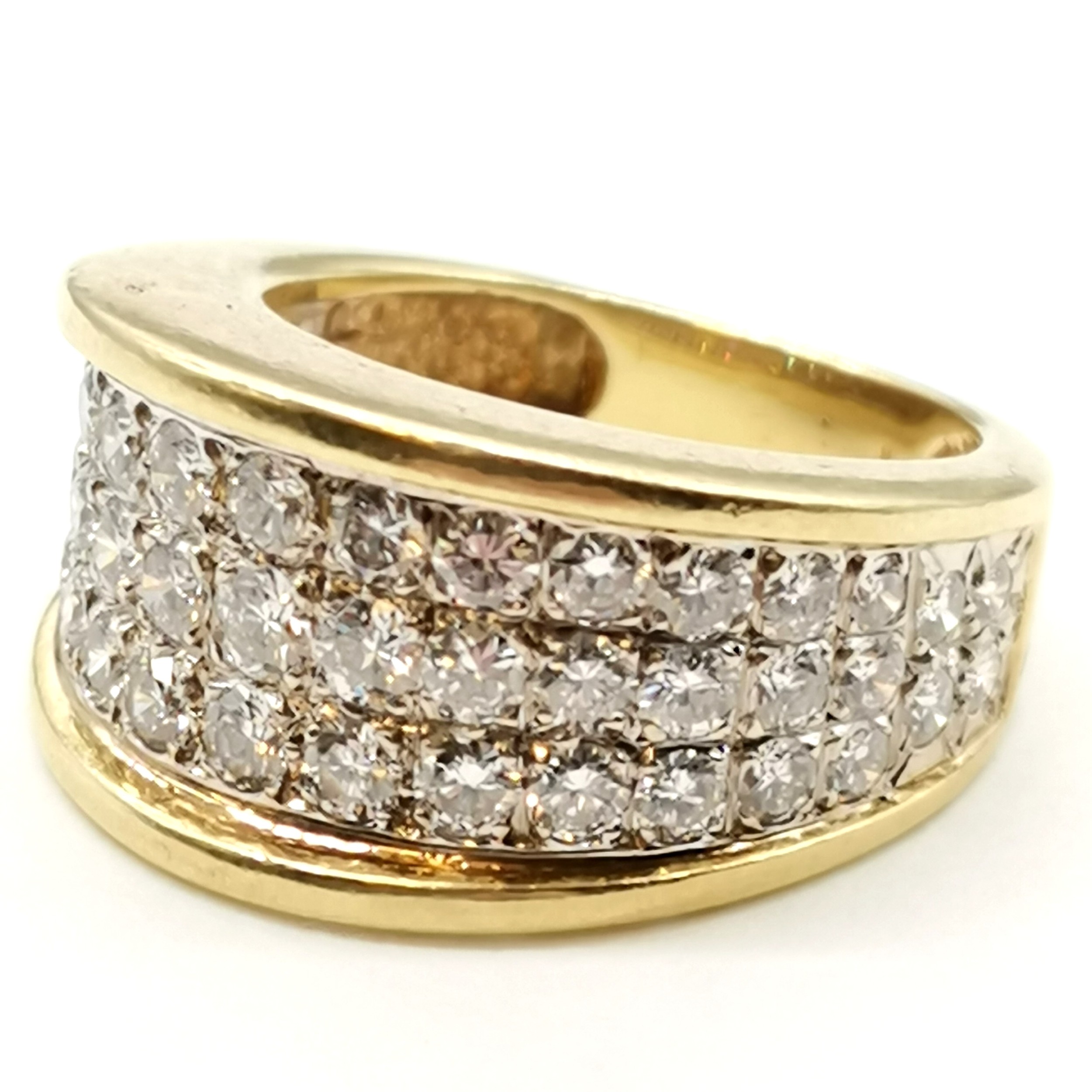 Impressive 18ct gold (unmarked) ring set with 47 diamonds in 3 rows - size L & 10.4g total weight - Image 3 of 3