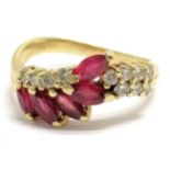 18ct hallmarked gold ruby (5) & diamond (11) set ring - size M½ & 4.3g total weight