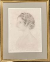 1921 signed pencil sketch of a ladies profile ~ frame 65cm x 51.5cm