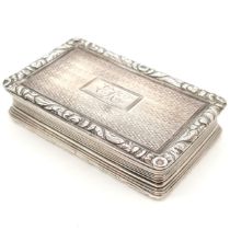 Antique 1824 silver snuff box by T.S (5½cm x 3.4cm) with cast border detail & with (later?) EK