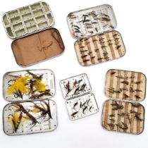 C Farlow & Co aluminium fly box t/w 4 others inc Wheatley ~ all well used & flies in poor condition