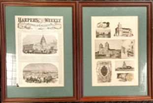 2 x double sided framed USA - 1860 (Dec 15) Harper's Weekly a journal of civilization & 1890 (Oct 4)