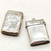 2 x antique silver hallmarked vesta cases plain one (1908 dated) by Samuel M Levi is 3.5cm x 2.8cm ~