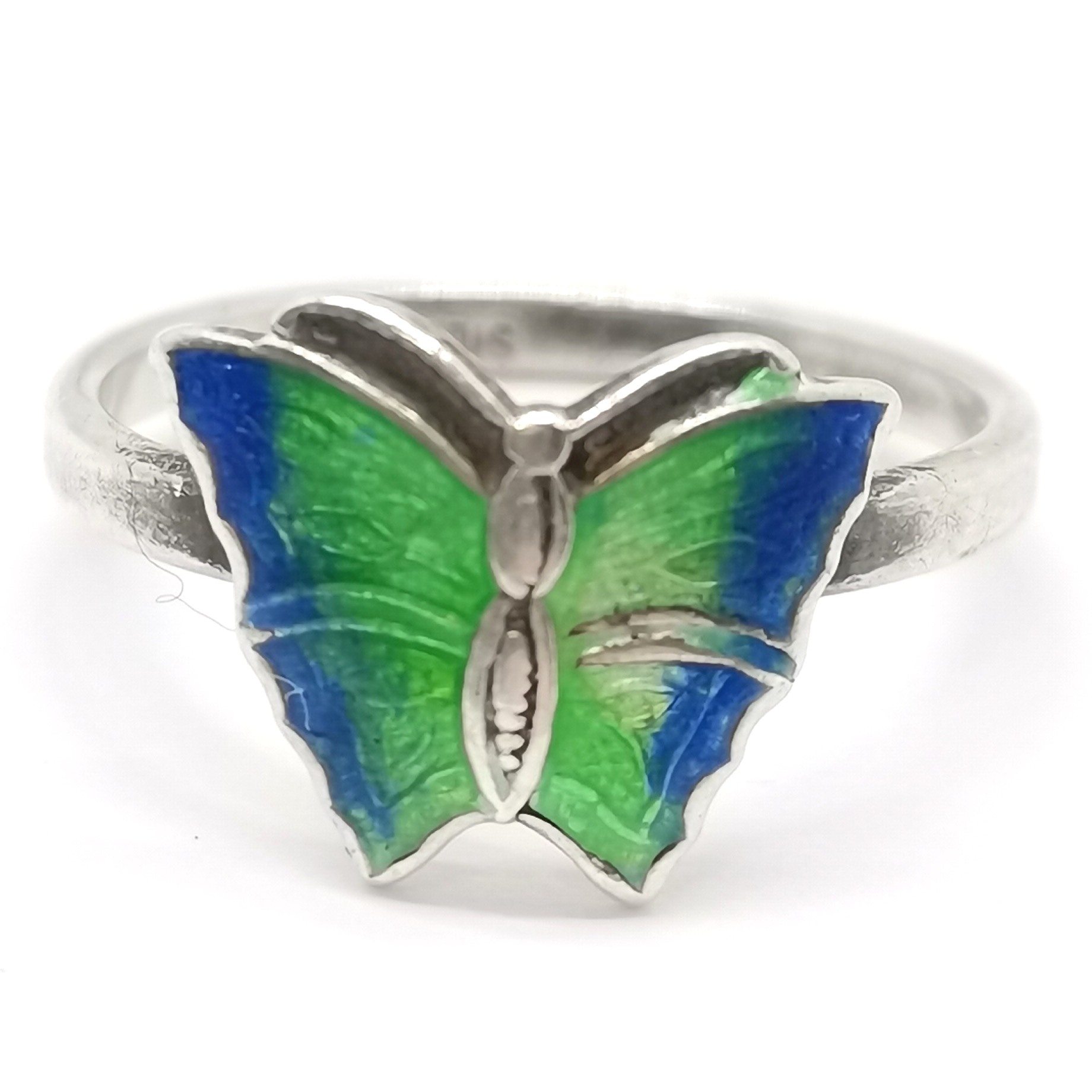 Silver marked enamel butterfly ring - size N & 2g total weight ~ no obvious damage