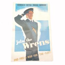 'Join the wrens' poster - 56.5cm x 36.5cm ~ has been folded into quarters and has small tear on left