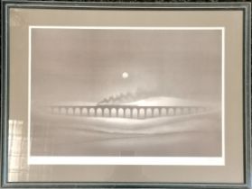 Trevor Grimshaw (1947-2001) signed lithograph 'Ribblehead viaduct' - frame 48.5cm x 64cm ~ ltd ed of