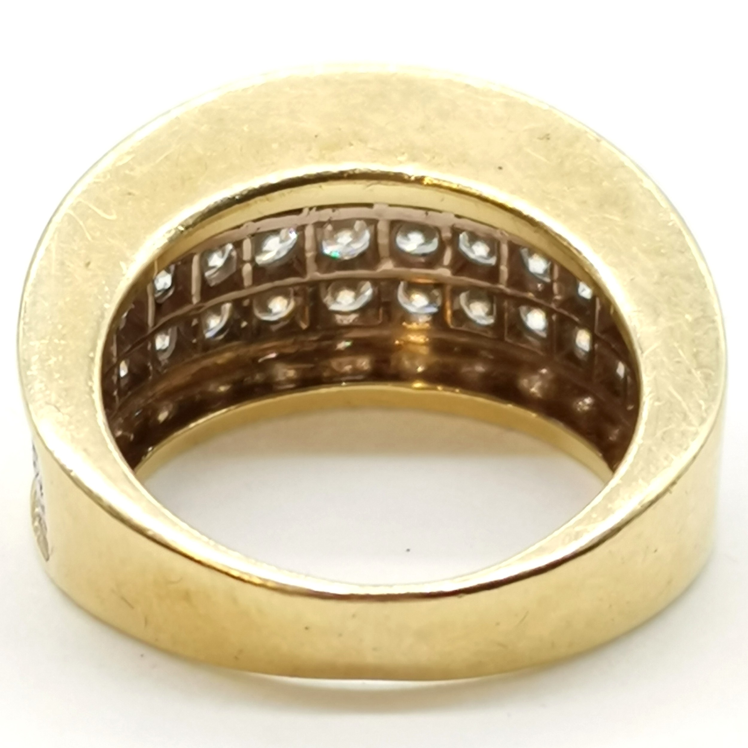 Impressive 18ct gold (unmarked) ring set with 47 diamonds in 3 rows - size L & 10.4g total weight - Image 2 of 3