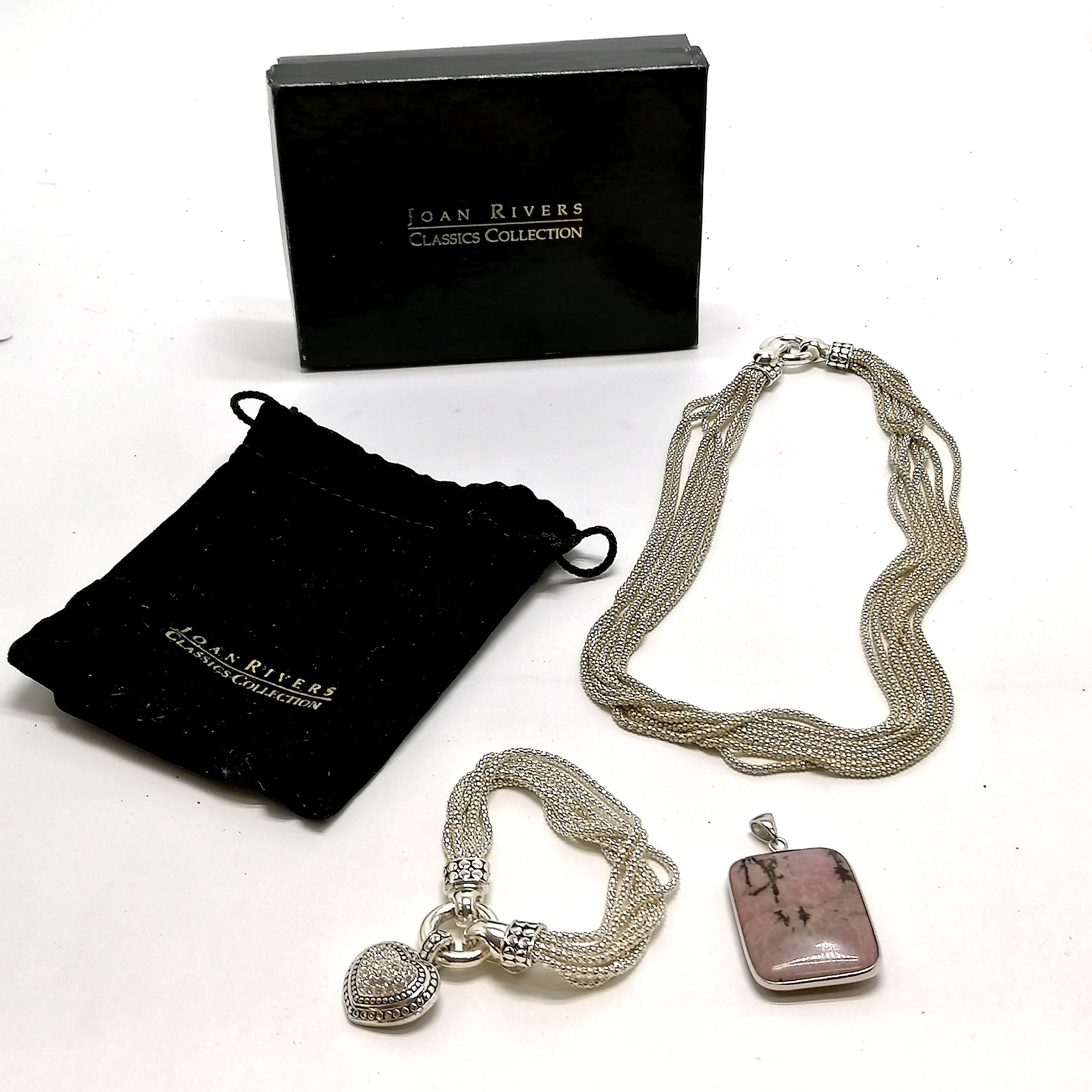 Joan Rivers boxed silver tone bracelet & necklace (50cm) set t/w stone set pendant ~ SOLD IN AID