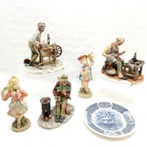3 x Capodimonte style figurines, pair of maritime collectors plates, resin figures & 3 rectangular