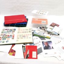 Qty of oddments inc GB stamp collection in stock book, Olympic games commemorative sheet (24/7/