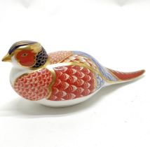 Royal Crown Derby pheasant paper weight (gold seal) - 18cm long & slight rub to beak otherwise no