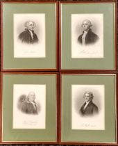 Framed antique prints of the 1st 3 USA Presidents - George Washington, John Adams & Thomas Jefferson