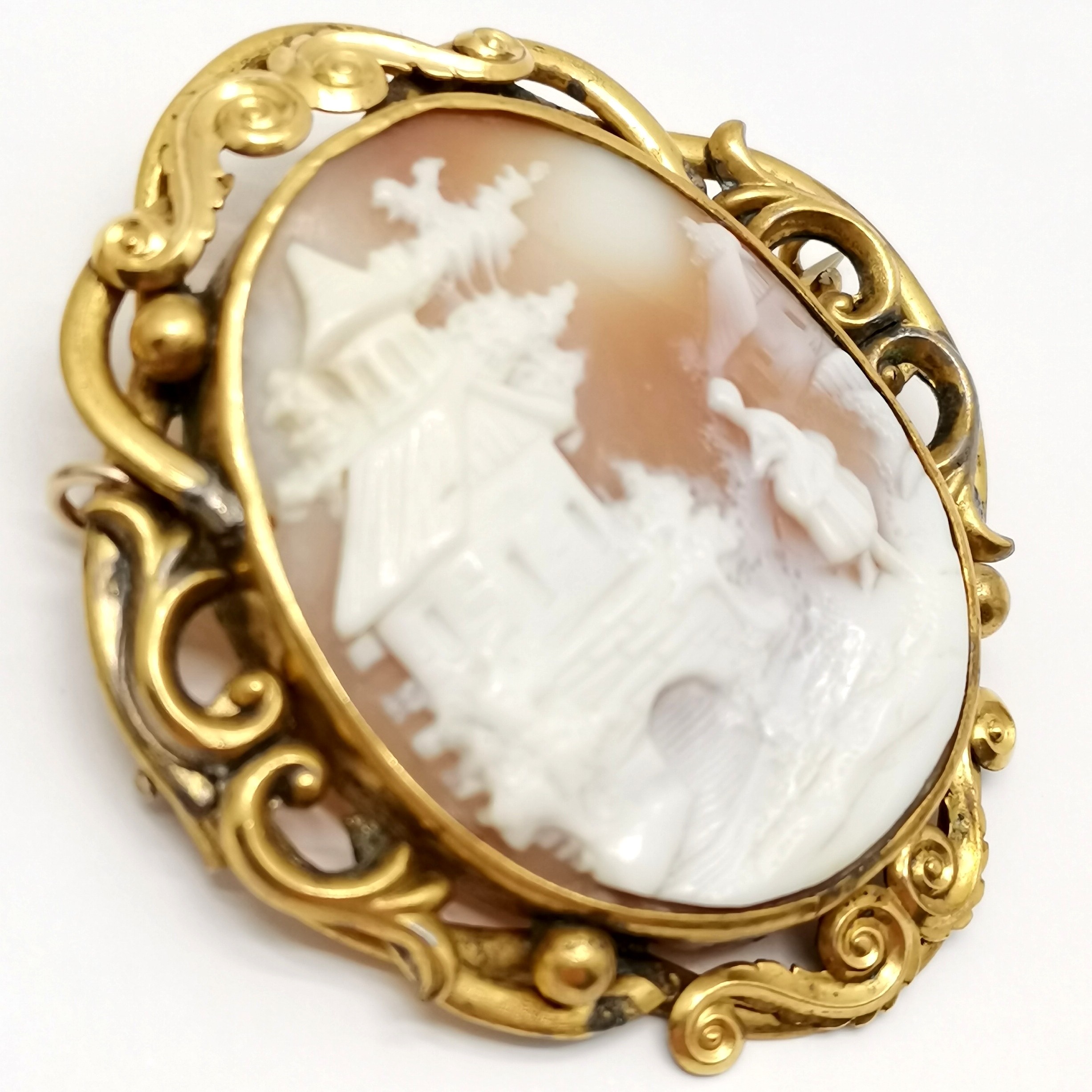 2 x antique hand carved cameo brooches - portrait brooch is 800 silver & the fancy gilt frame (6cm - Image 3 of 4