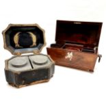 Antique rosewood sarcophagus tea caddy with fitted interior (no mixing bowl) - 33cm across & missing