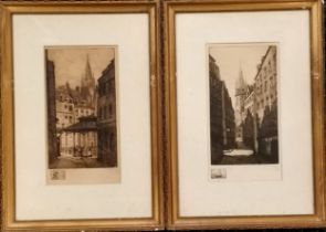 Pair of Rhys (Jenkins?) signed etchings of Saint-Malo, Brittany, France - frames 67cm x 47cm ~