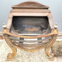 Cast Iron fire grate with brass finials - 63cm high x 56cm wide