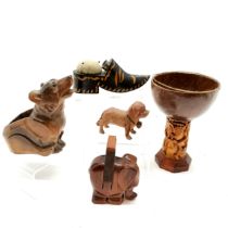 Painted wooden clog thimble holder, wooden dog brush holder, carved dog, wooden elephant match