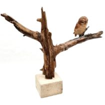 Hand made sculpture of an owl on a (driftwood) branch - 57cm tall