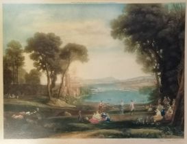 John Cother Webb (1855-1927) signed 1922 mezzotint of a classical landscape - frame 54cm x 65cm -