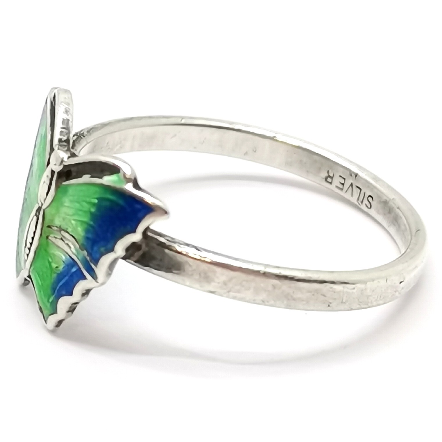 Silver marked enamel butterfly ring - size N & 2g total weight ~ no obvious damage - Image 2 of 3