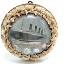 Titanic vintage shell decorated wall diorama with seaweed detail & with domed glass to centre - 15cm