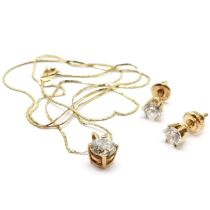 Italian 14ct marked gold white stone set pendant on 43cm chain with matching earrings with screw