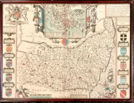 17th century map of Suffolk by John Speede - frame 40cm x 53cm ~ John Speed (1551/2–1629)