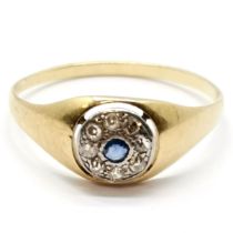 Antique unmarked gold (touch tests as higher carat) sapphire & diamond ring with unusual central
