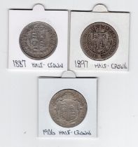 3 x GB half crown 2/6 coins - 1887, 1897 & 1906