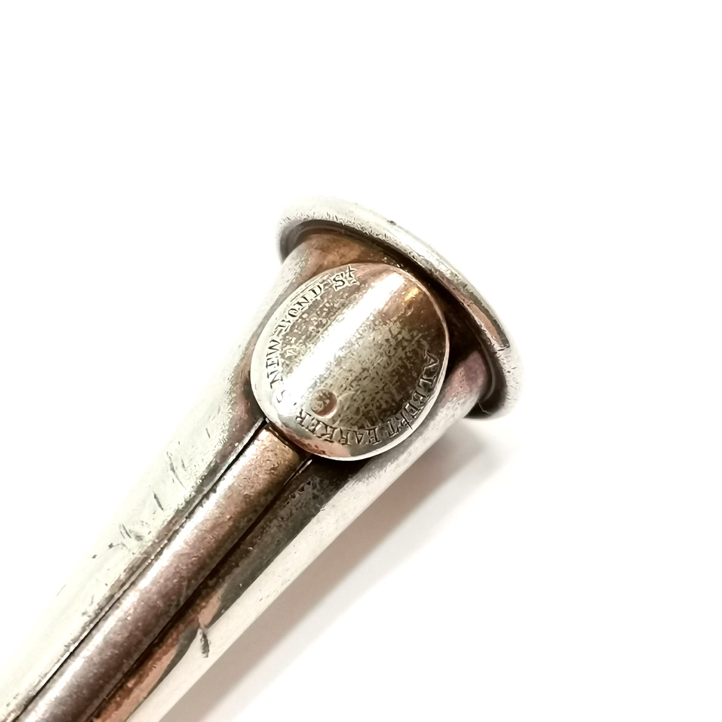 Novelty unmarked silver hunting horn propelling pencil with cigar cutter function by Albert Barker 5 - Image 4 of 4