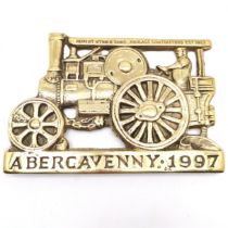 Vintage brass Plaque in the form of a Steam Engine, Abergavenny 1997, Robert Wynn & Sons Haulage