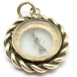 Victorian compass fob with rope twist white metal border - 2cm
