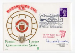 Matt Busby hand signed 1972 Manchester United 70th anniversary cover ~ Sir Alexander Matthew Busby