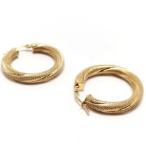 Italian 9ct hallmarked gold designer hoop earrings with textured twist detail by UnoAErre ~ 2.5cm