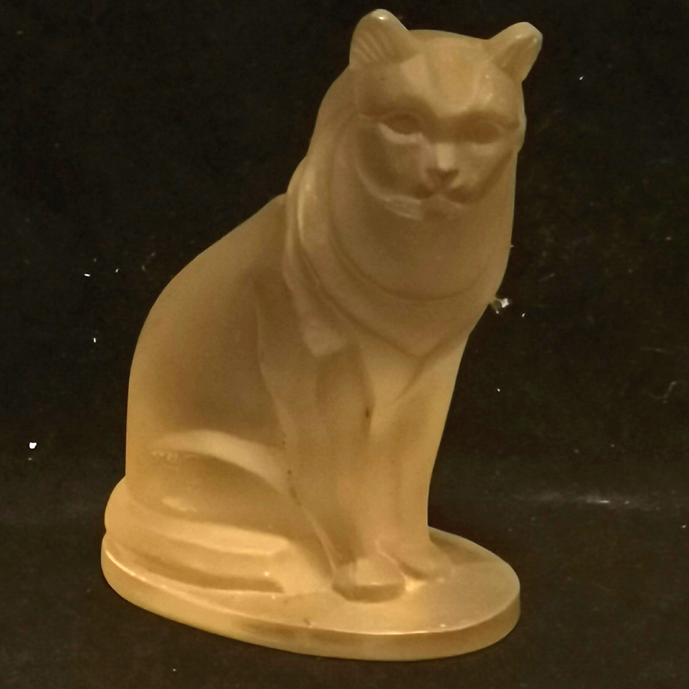 Vintage Bohemian frosted glass seated cat car mascot by Herman George Ascher - 9.5cm & has 1 small