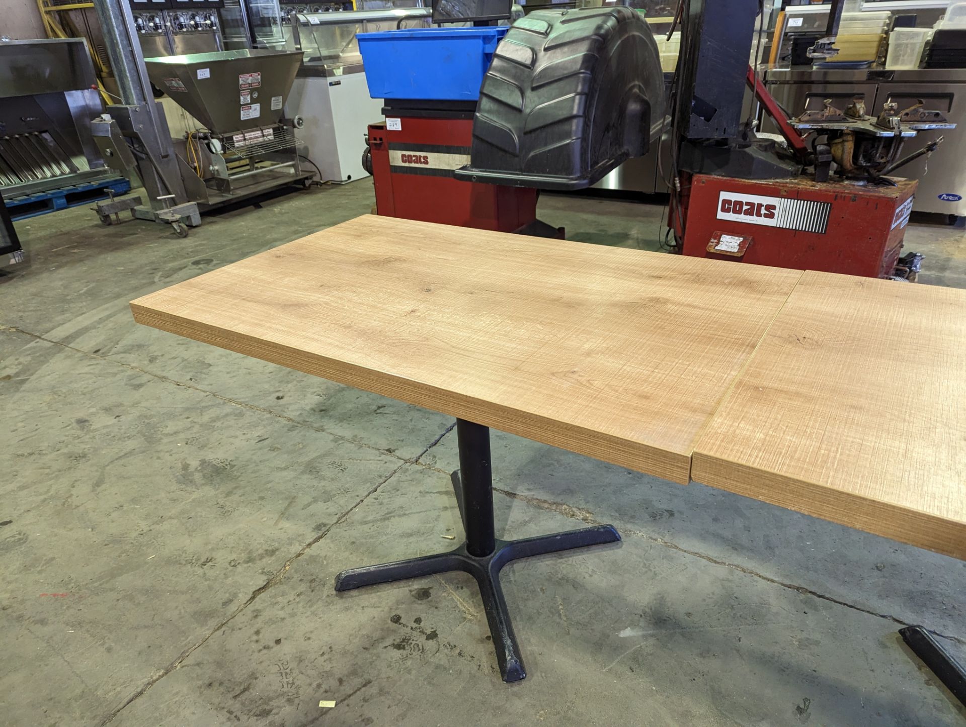 Two 47 x 30" Single Pedestal Custom Rough Wood Top Tables - Image 2 of 2